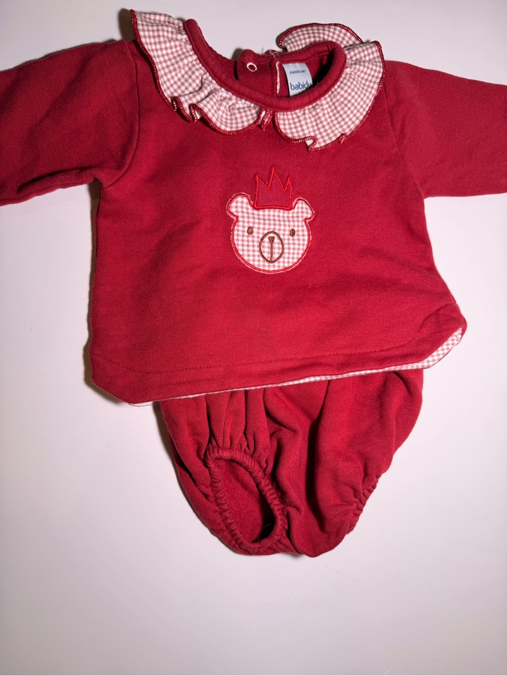 babidu Red Ruffle Collar Top with Matching Diaper Cover